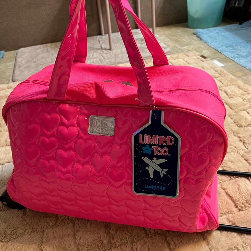 LIMITED TOO💖 luggage Drag along Carrying Suitcase duffle bag💖 HOT Pink BNWT